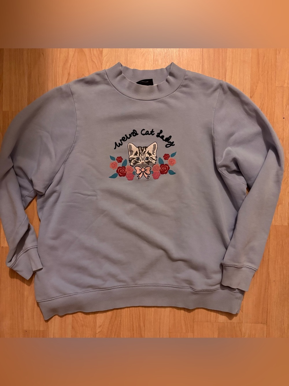 RARE Lazy Oaf Weird Cat Lady Sweatshirt Gray Cat Floral Bow S